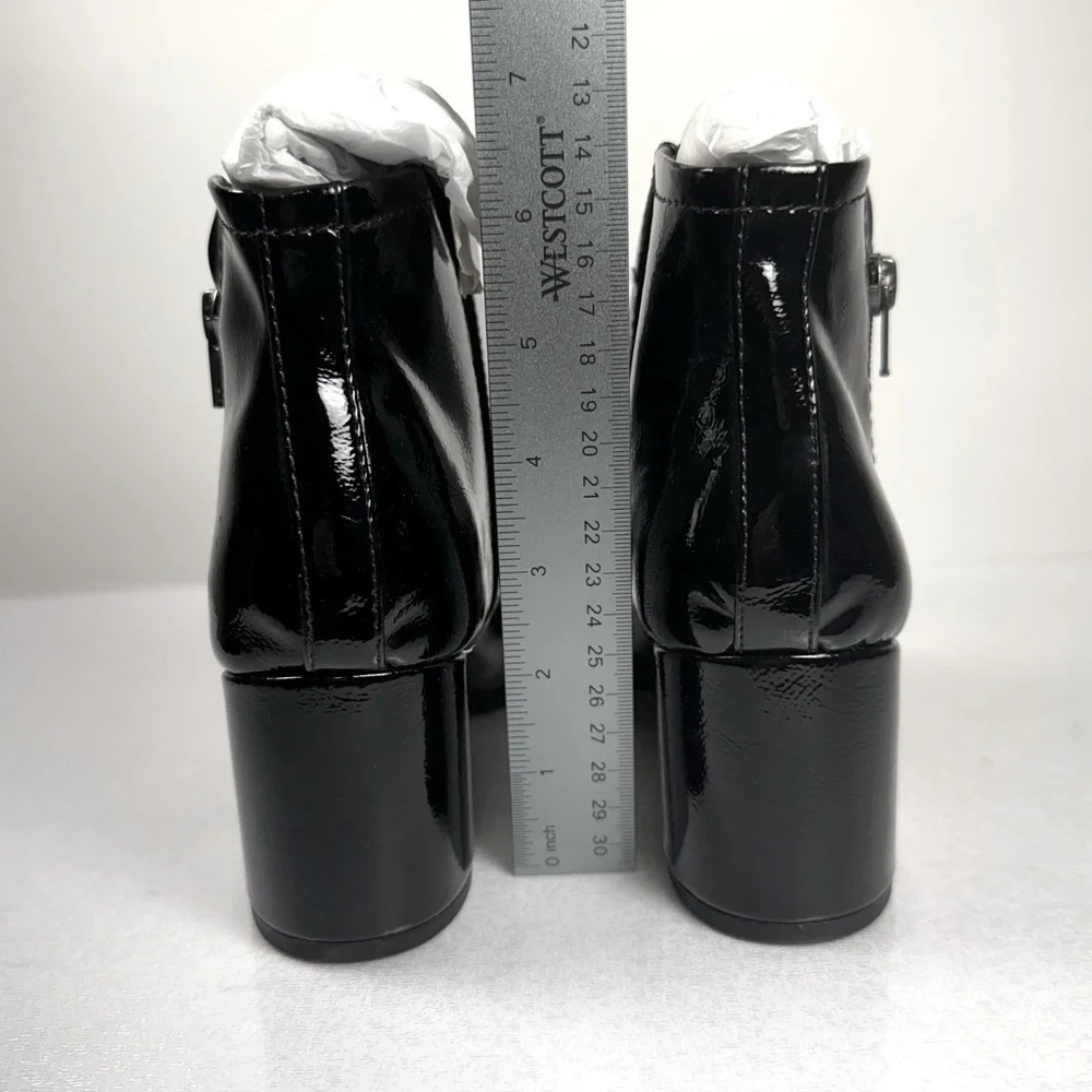 NEW BC Women's Lucky Day Ankle Boot Chunky Heel Bootie in Patent Black Size 7 - Picture 6 of 10